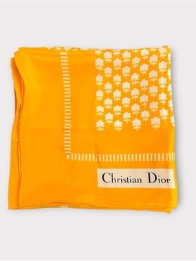 CHRISTIAN DIOR Rare Vintage Christian Dior Golden Silk Scarf 32” Paris Made